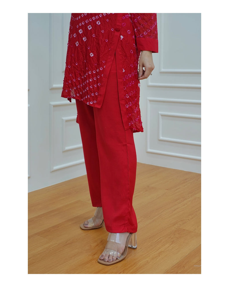 Red Bandhej Muslin Co-ord