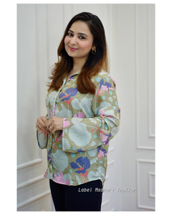 Green Floral Satin Shirt