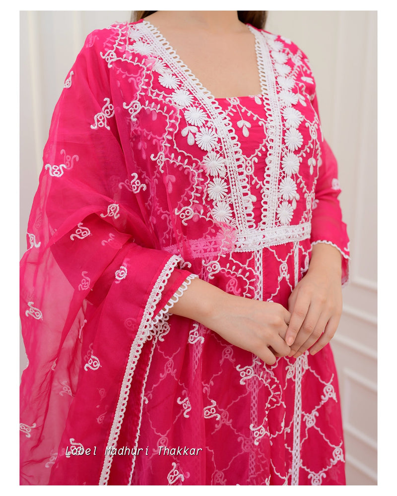 Rani Pink Organza Schiffli Anarkali