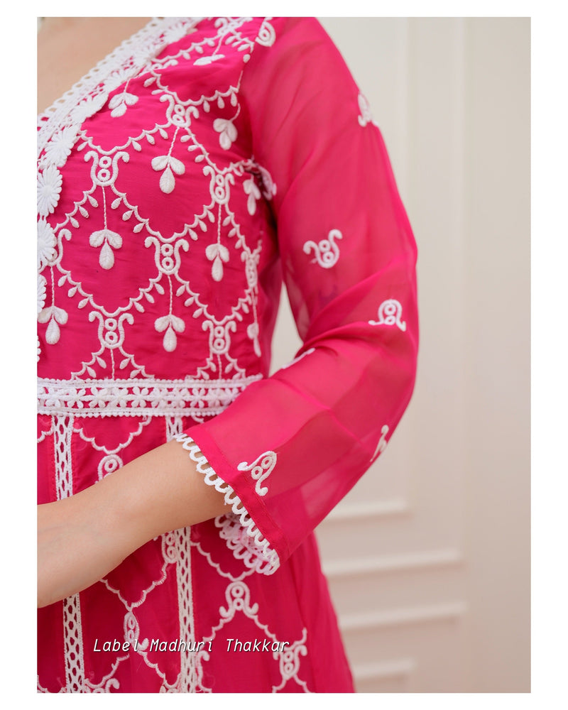 Rani Pink Organza Schiffli Anarkali