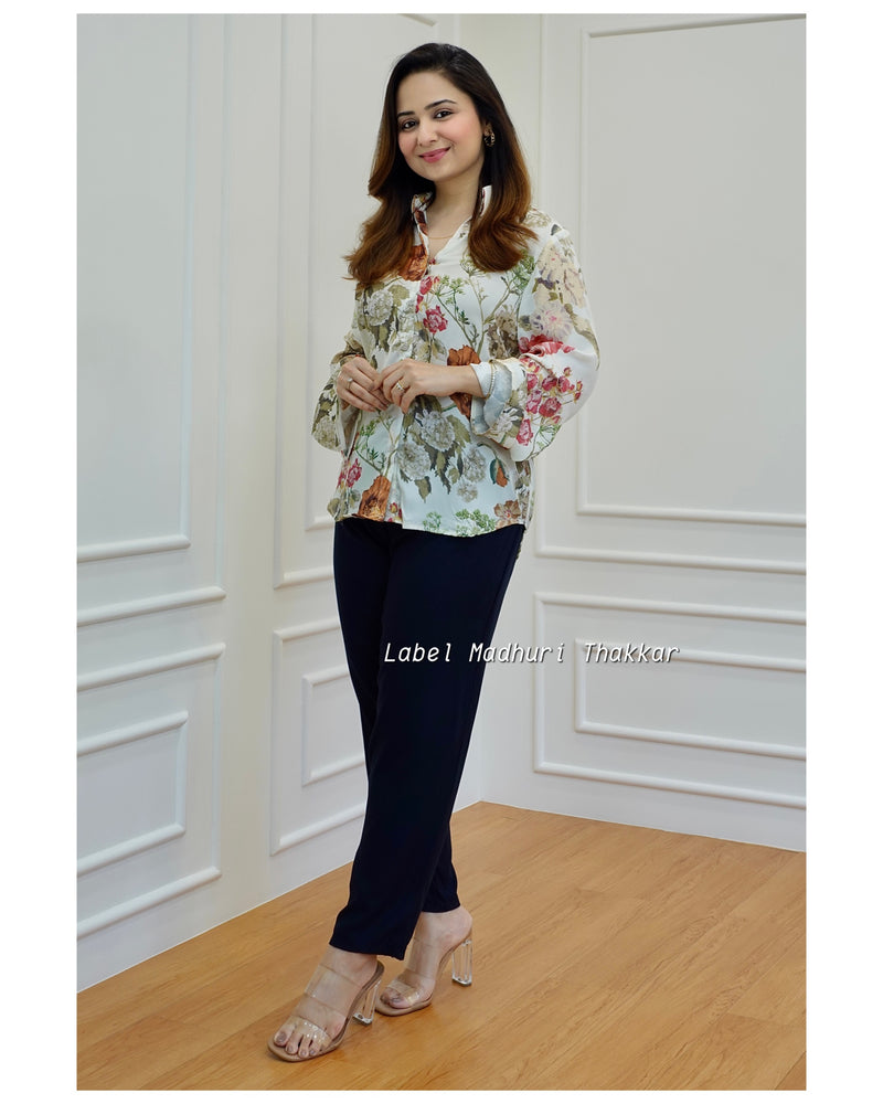 Ivory Floral Satin Shirt