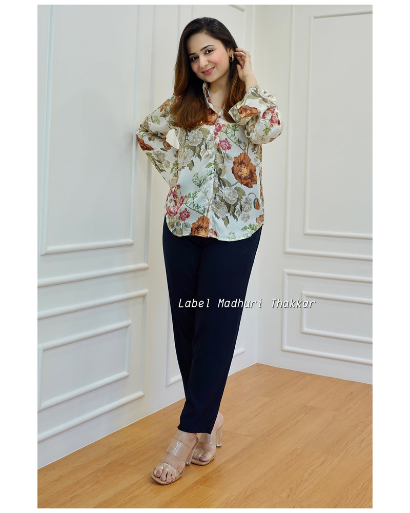 Ivory Floral Satin Shirt