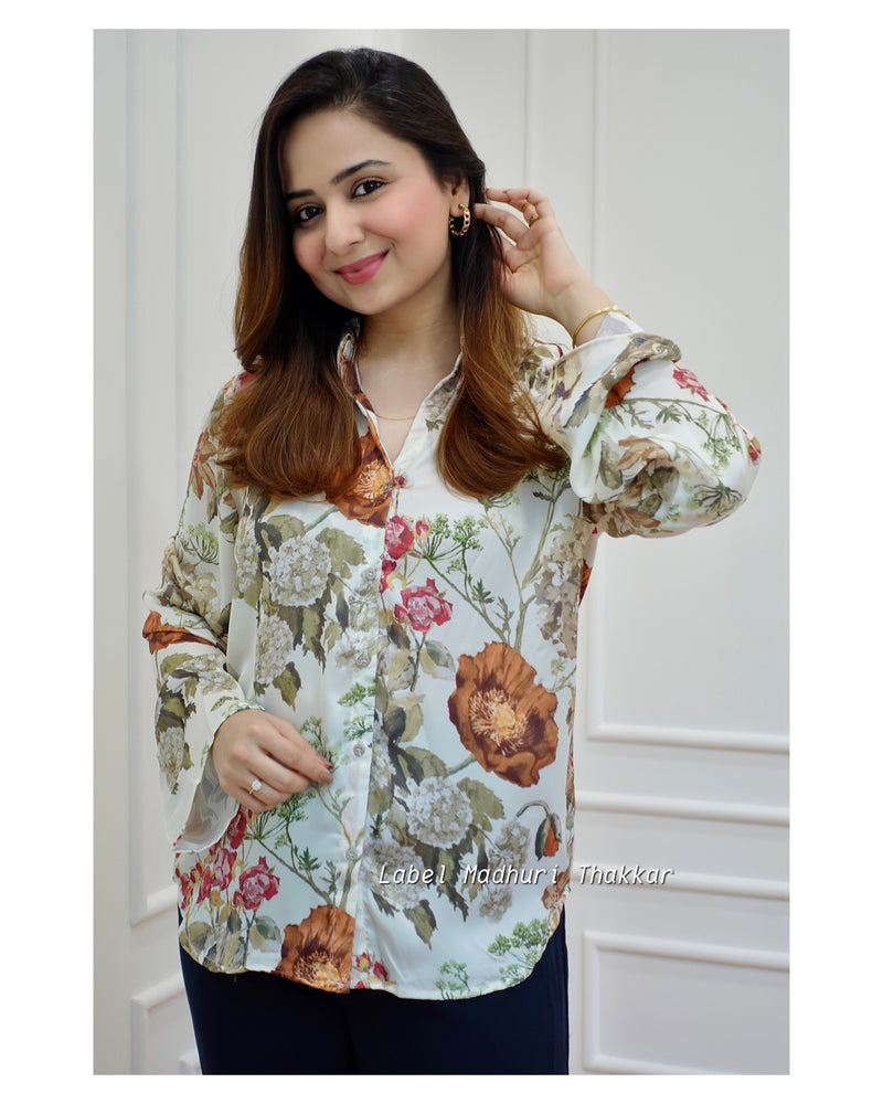 Ivory Floral Satin Shirt