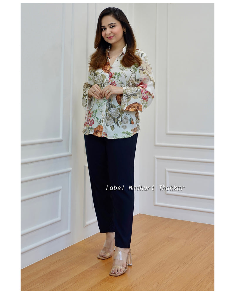 Ivory Floral Satin Shirt