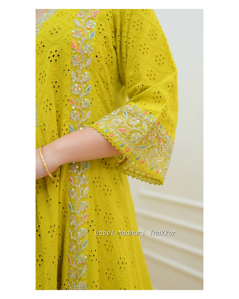 Yellow Schiffli Embroidered Anarkali Suit