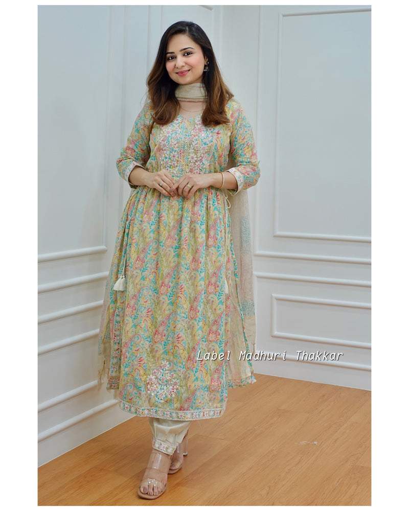 Lucknowi Floral Afghani Suit