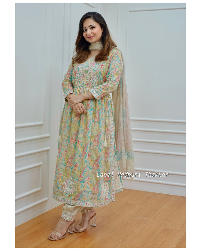 Lucknowi Floral Afghani Suit