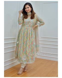 Lucknowi Floral Afghani Suit