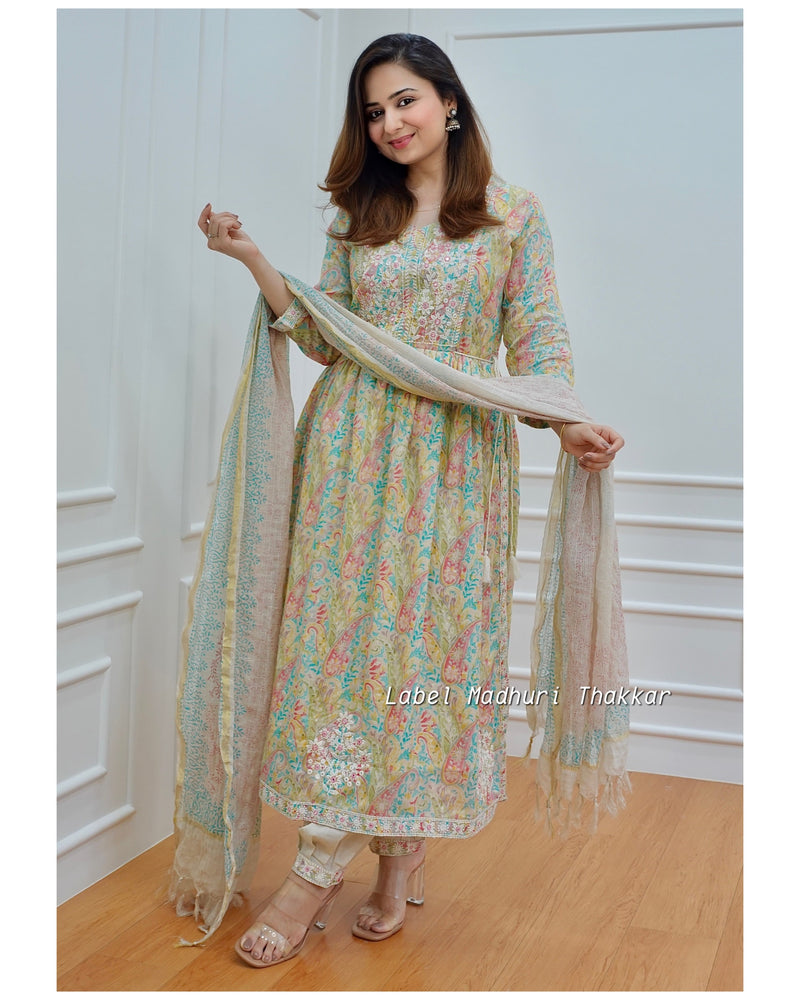 Lucknowi Floral Afghani Suit