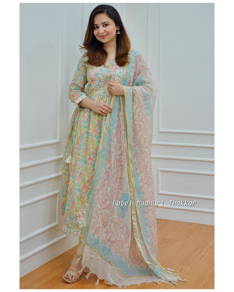 Lucknowi Floral Afghani Suit