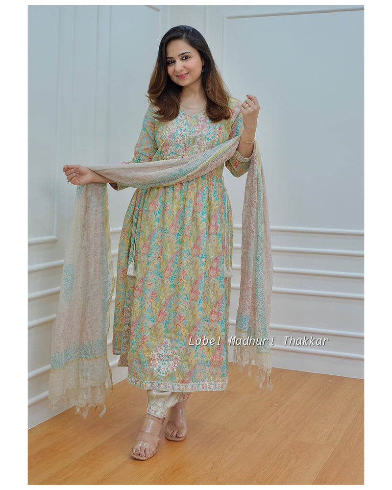 Lucknowi Floral Afghani Suit