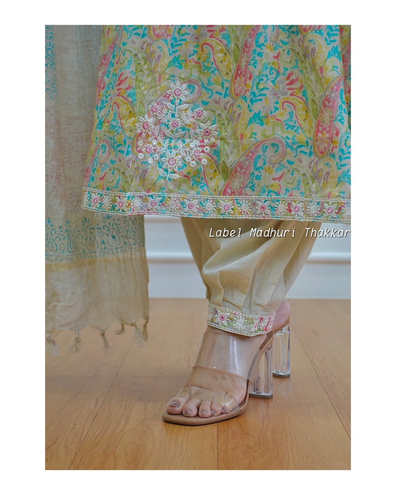 Lucknowi Floral Afghani Suit