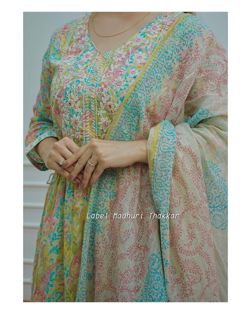 Lucknowi Floral Afghani Suit