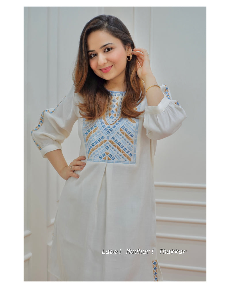 White Thread Embroidered Co-ord Set