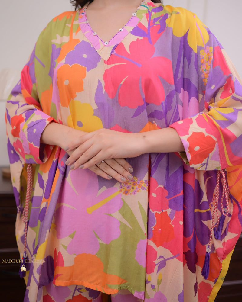 Lilac Floral Muslin Kaftan Co-ord