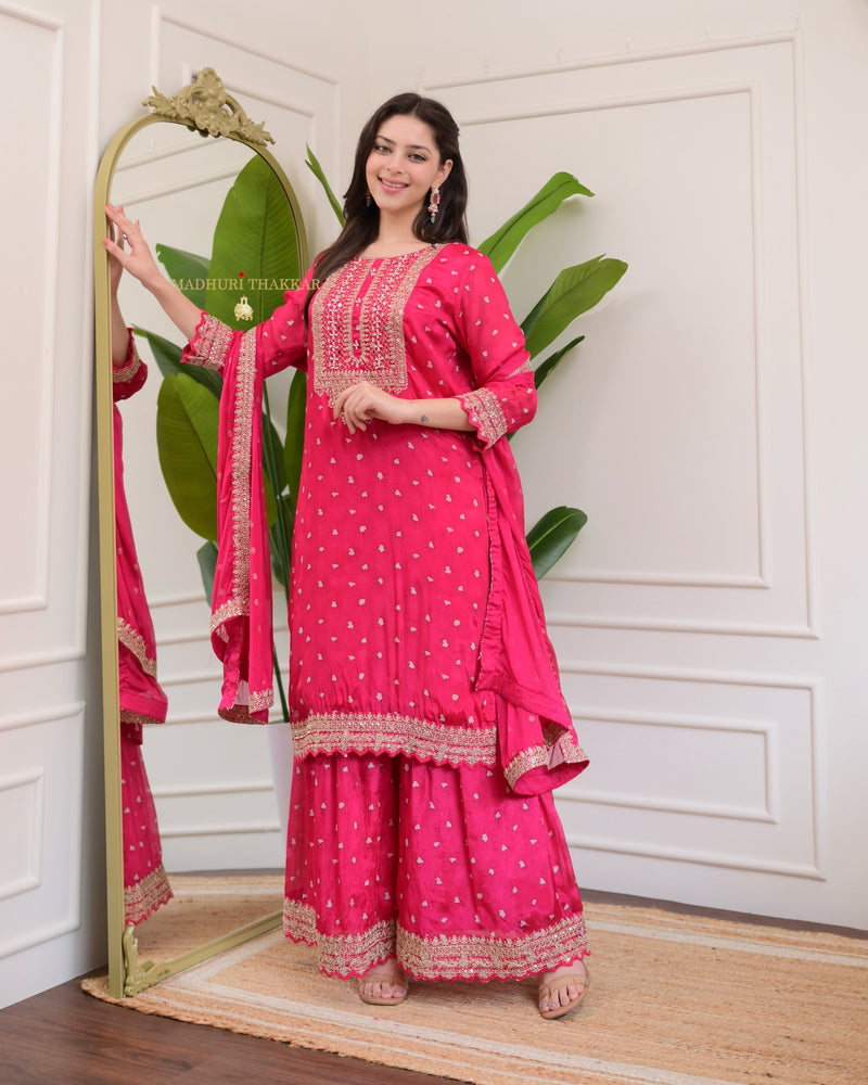 Pink Handwork Premium Chinnon Sharara Set