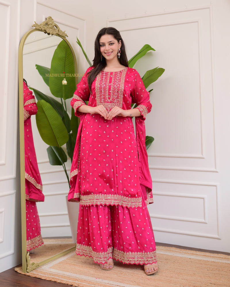 Pink Handwork Premium Chinnon Sharara Set