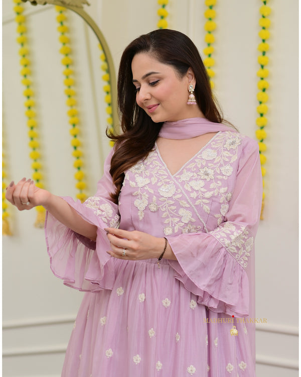 Lilac Handwork Chinnon Sharara Set