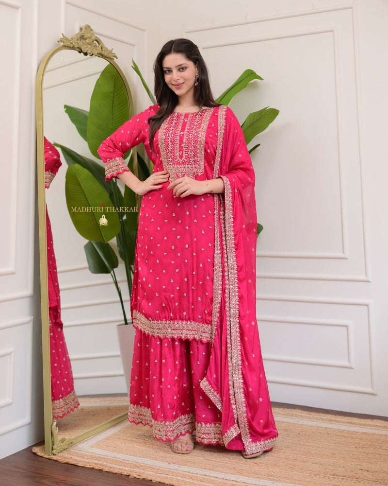 Pink Handwork Premium Chinnon Sharara Set