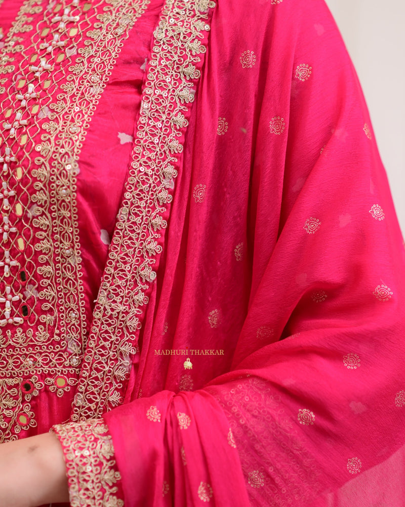 Pink Handwork Premium Chinnon Sharara Set