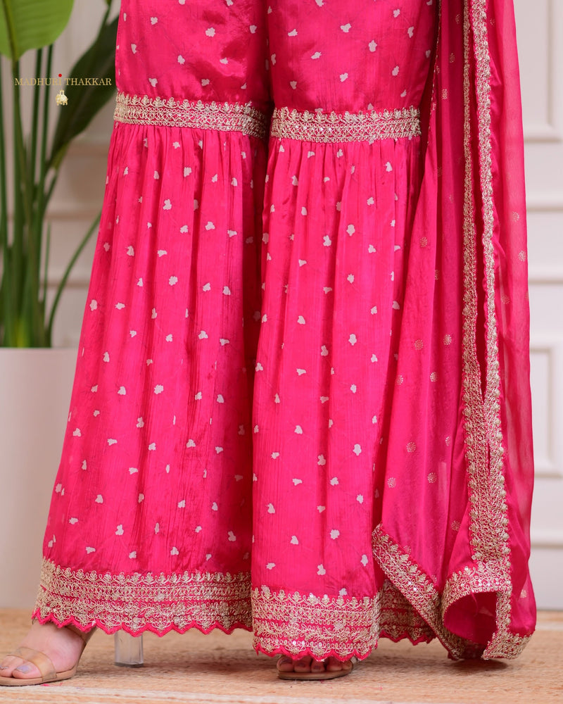 Pink Handwork Premium Chinnon Sharara Set