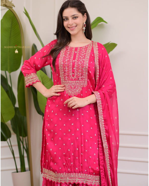 Pink Handwork Premium Chinnon Sharara Set