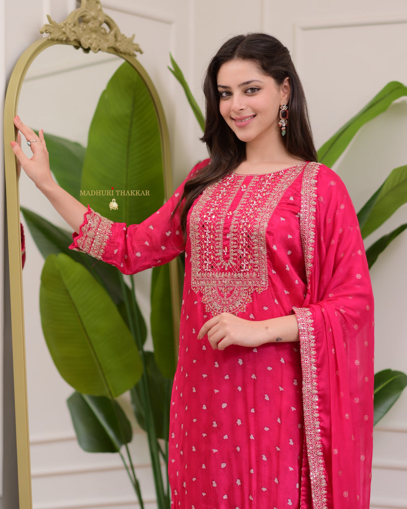 Pink Handwork Premium Chinnon Sharara Set