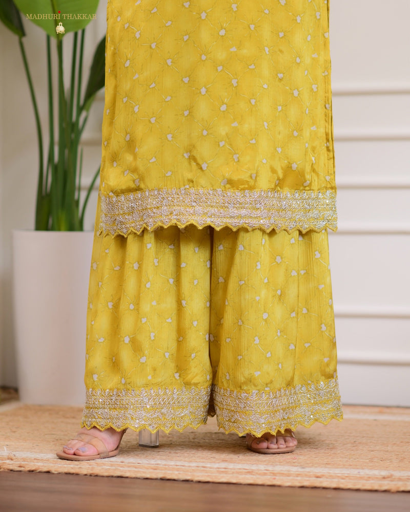 Yellow Handwork Premium Chinnon Sharara Set