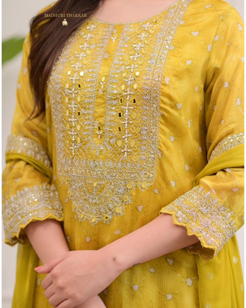 Yellow Handwork Premium Chinnon Sharara Set