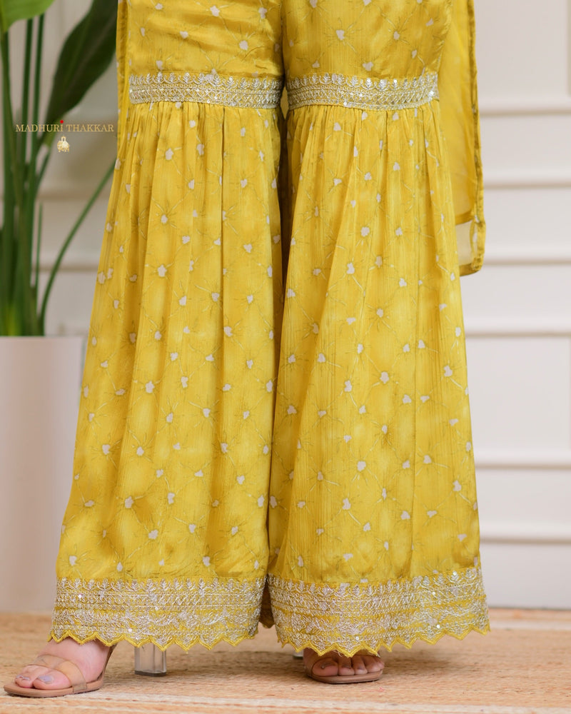 Yellow Handwork Premium Chinnon Sharara Set