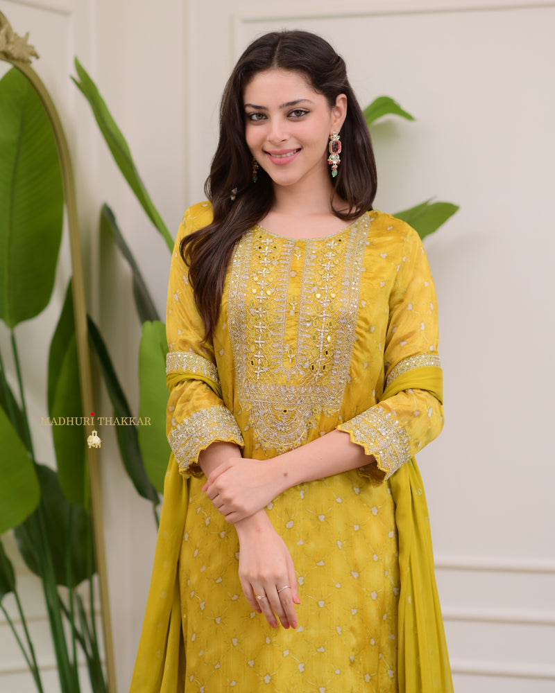 Yellow Handwork Premium Chinnon Sharara Set