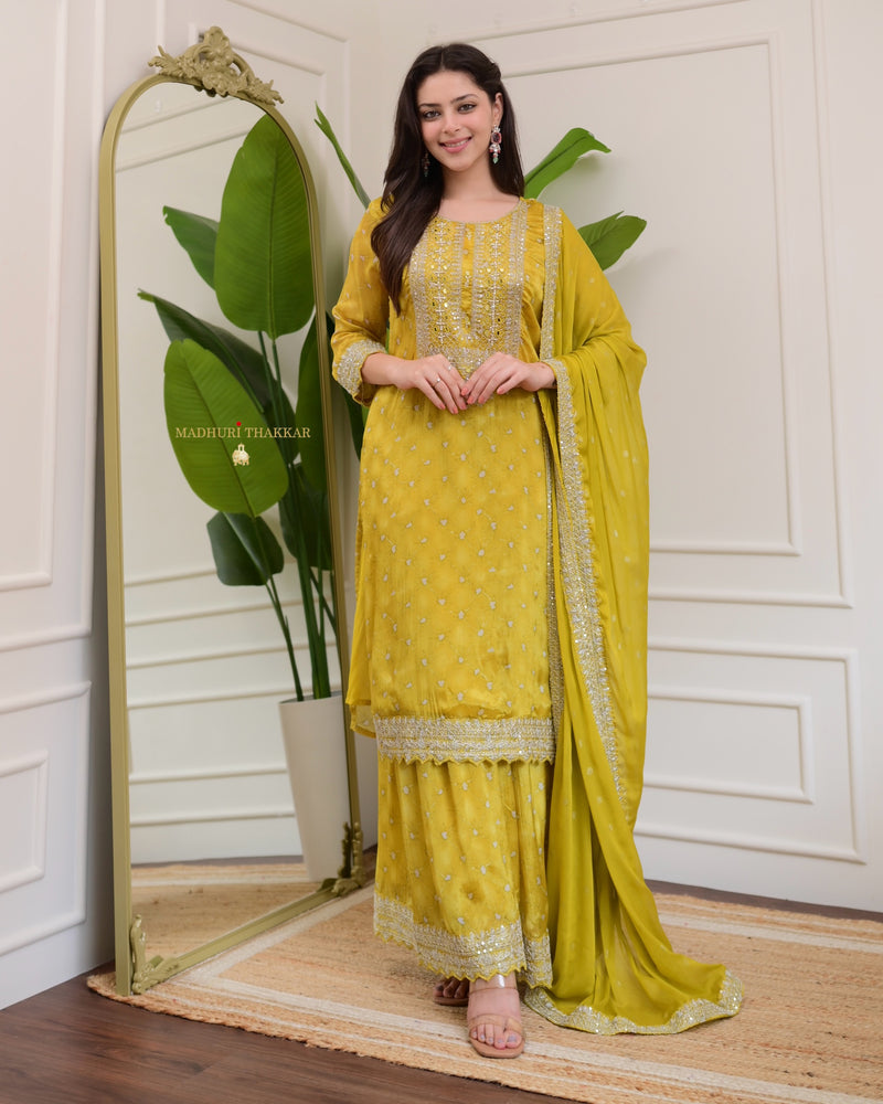 Yellow Handwork Premium Chinnon Sharara Set