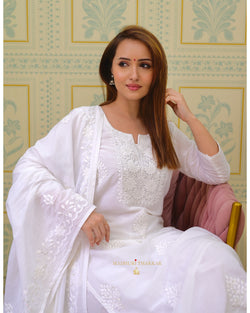 White Chikankari Mul Cotton Suit