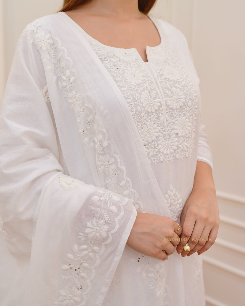 White Chikankari Mul Cotton Suit