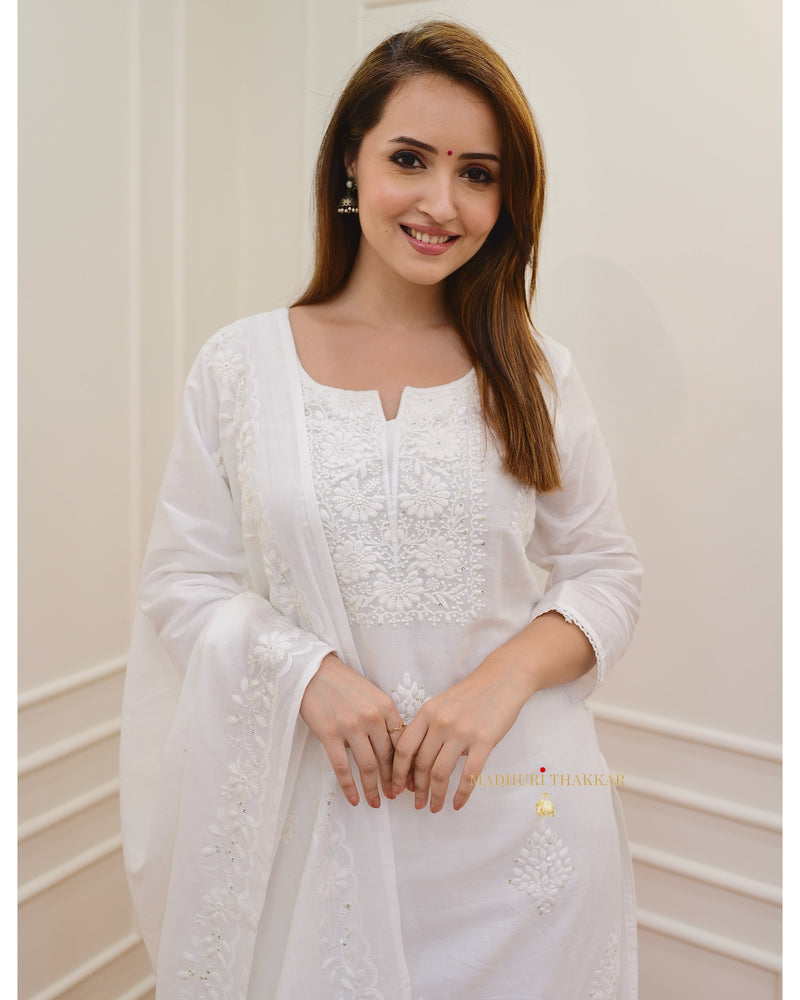 White Chikankari Mul Cotton Suit