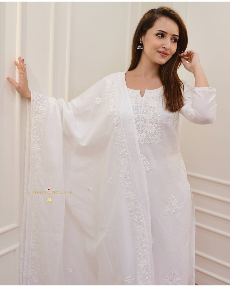 White Chikankari Mul Cotton Suit