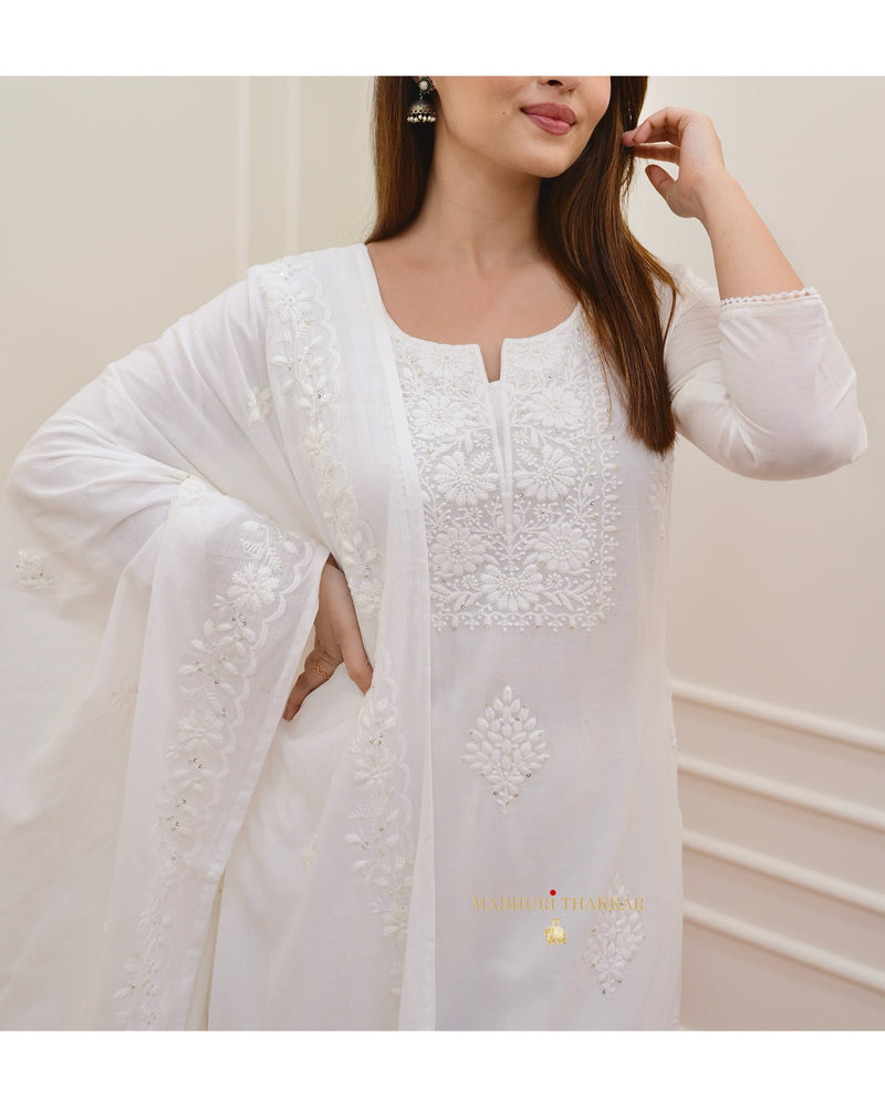 White Chikankari Mul Cotton Suit