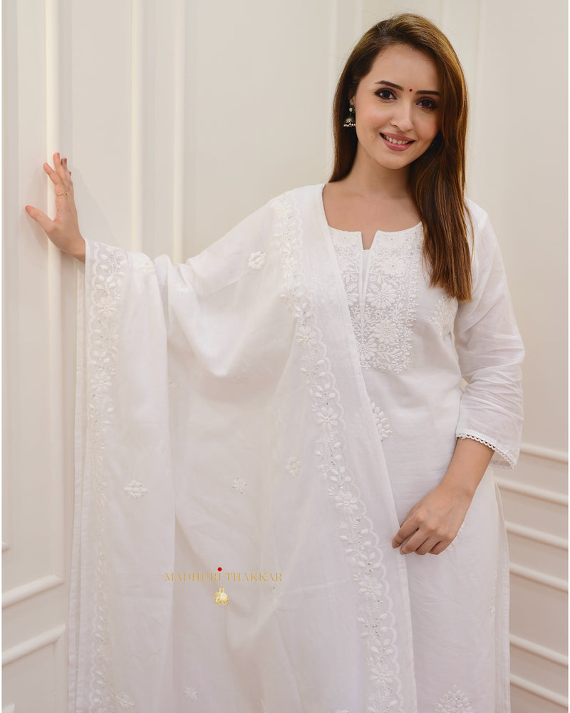 White Chikankari Mul Cotton Suit