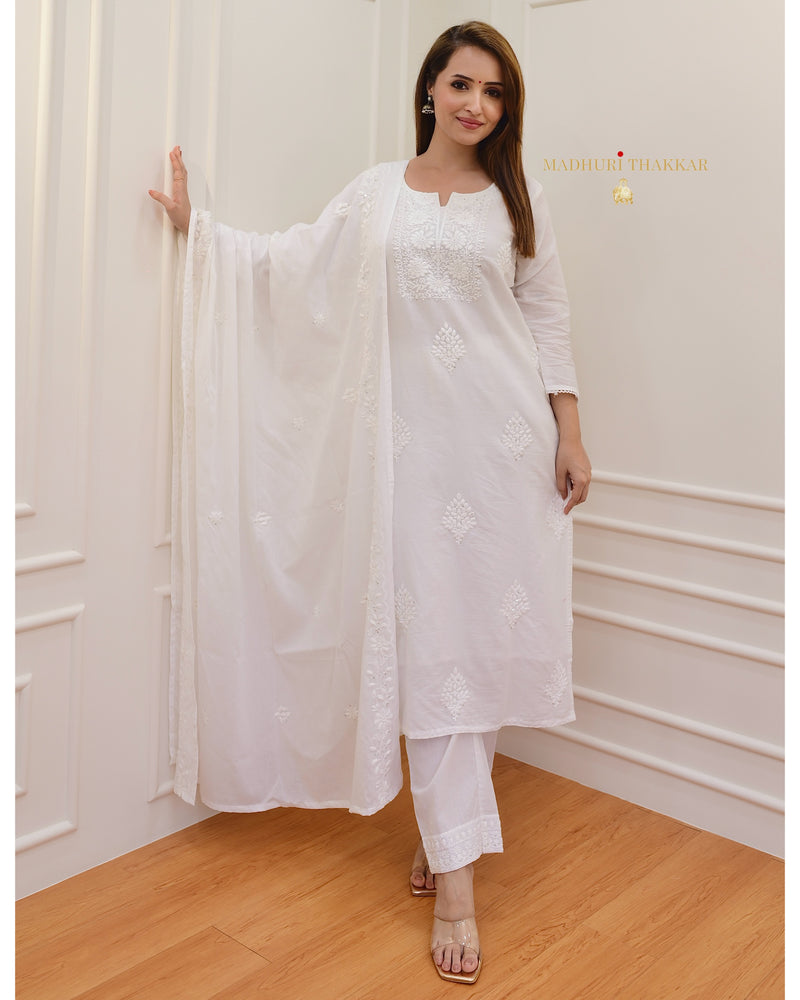 White Chikankari Mul Cotton Suit