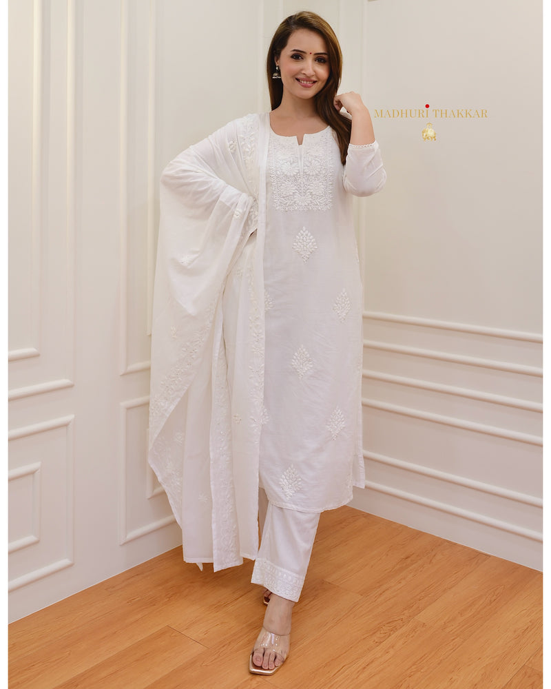 White Chikankari Mul Cotton Suit