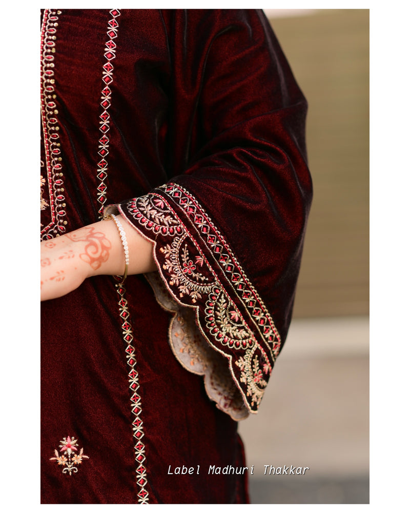 Maroon Brown Handwork Premium Velvet Suit