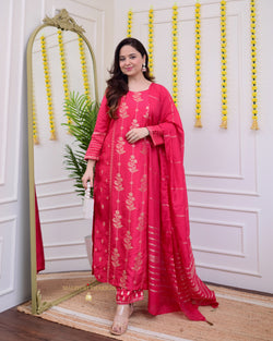 Rani Pink Silk Jacquard Festive Suit Set