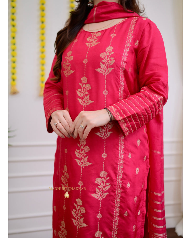 Rani Pink Silk Jacquard Festive Suit Set