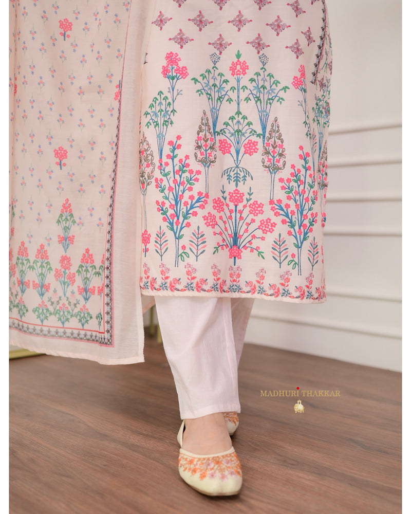 Ivory Linen Embroidered Pakistani Suit