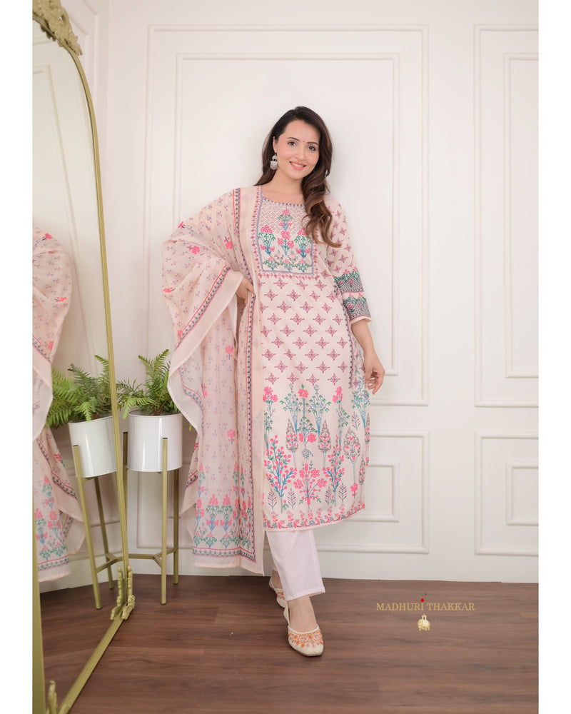 Ivory Linen Embroidered Pakistani Suit