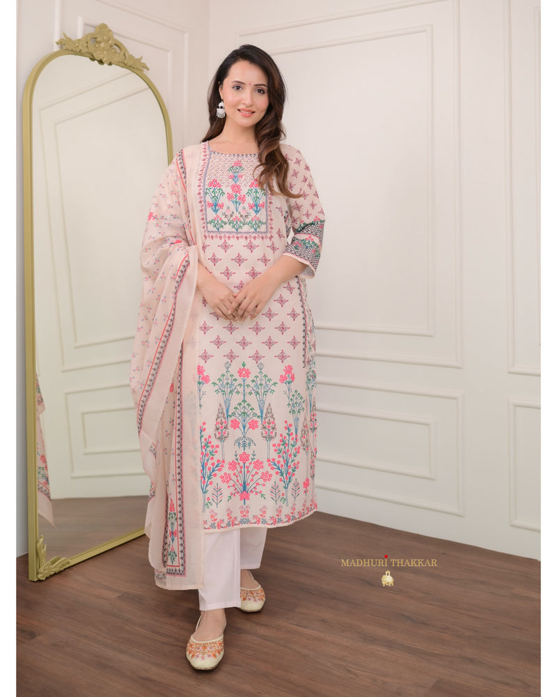 Ivory Linen Embroidered Pakistani Suit