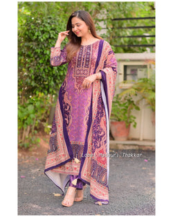 Purple Digital Printed Velvet Suit