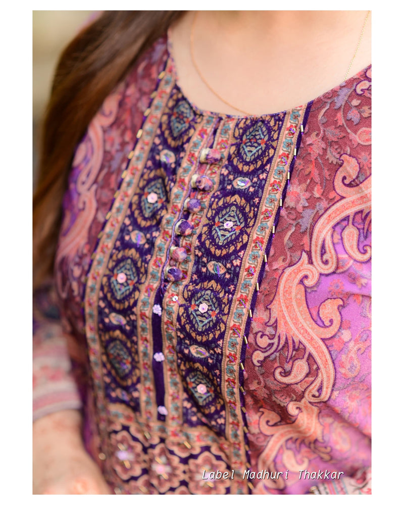 Purple Digital Printed Velvet Suit