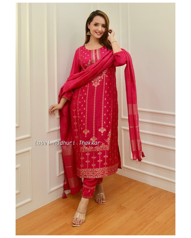 Rani Pink Handwork Silk Suit