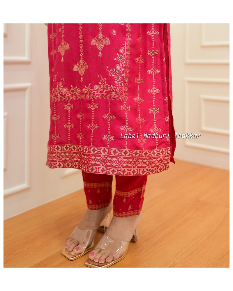 Rani Pink Handwork Silk Suit